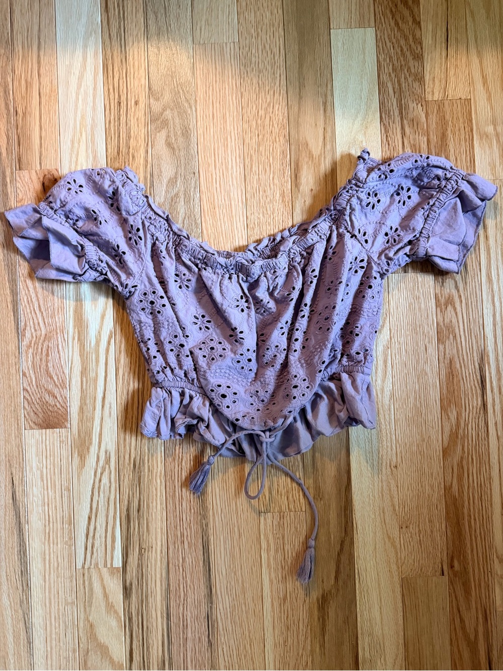 Charlotte Russe Lavender Eyelet Off-Shoulder Crop Top